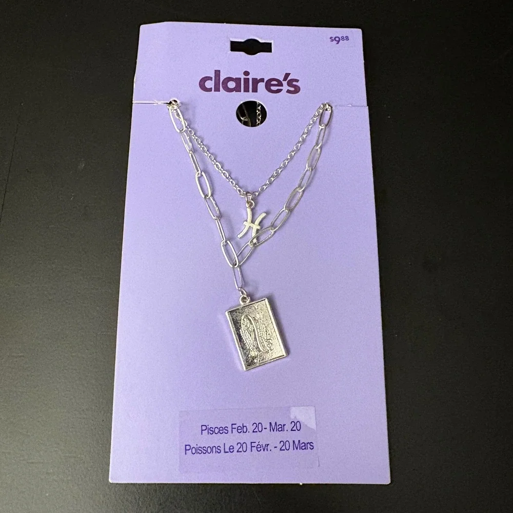 NWT Claires Silver Pisces Zodiac Layered Set of 2 Necklaces February‎ March Gift